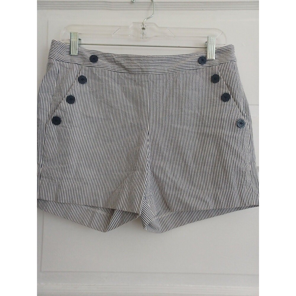 St Tropez West blue seersucker sailor shorts 4 nautical beach preppy French chic